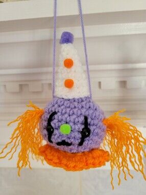 Halloween Clown Hangar Dangler Vintage Look Decoration Ornament Orange Purple